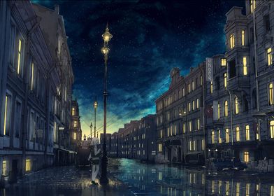 Anime Girl city scenery