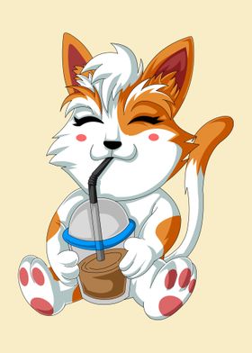 cat drinking boba tea