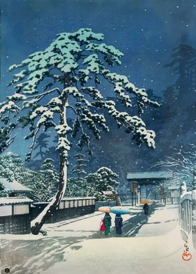 Ukiyo e Snow at Ueno