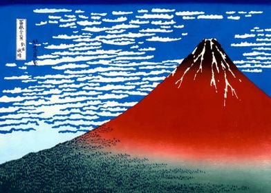 Ukiyoe Red Fuji by Hokusai