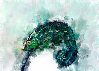Chameleon watercolor paint