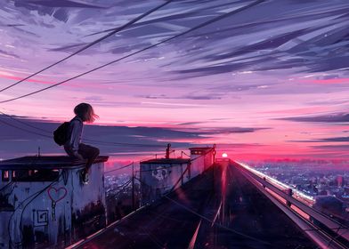 Anime scenery sunset' Poster by Joel | Displate