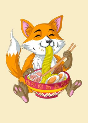 fox eating ramen