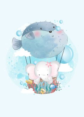 Elephant Flying With Fish