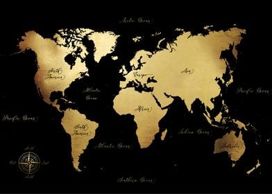 World Map Black Gold