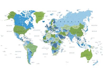 World Map Blue Green