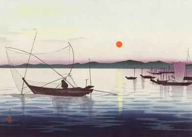 Boats and setting sun 1900