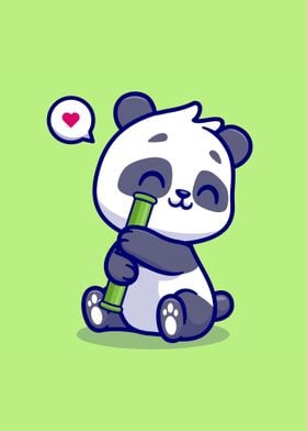 Cute panda with bamboo