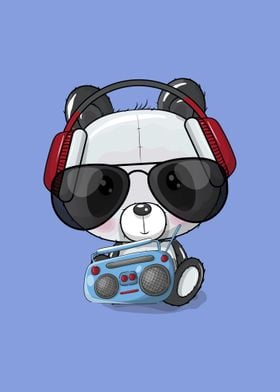 Panda listening to music