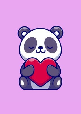 Panda holding love heart