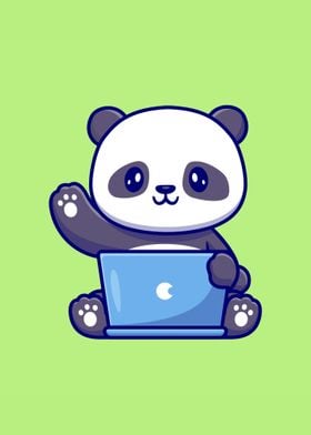 Panda working on laptop