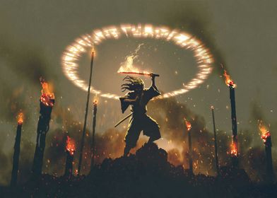 samurai with fire sword 