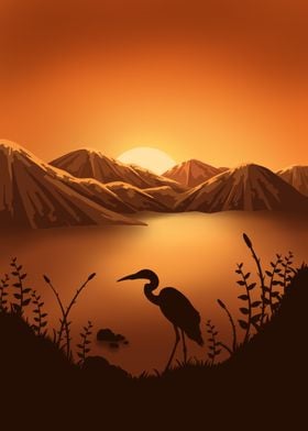 Crane In The Sunset