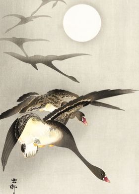 Geese at full moon 1930 