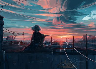 Anime scenery girl