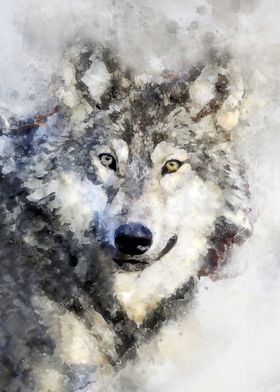 Watercolor wild wolf