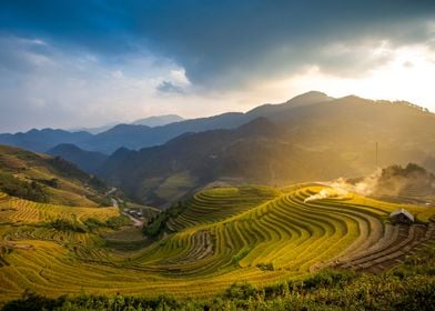 Sunset over rice terraces