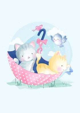 Cute cats Inside Umbrella