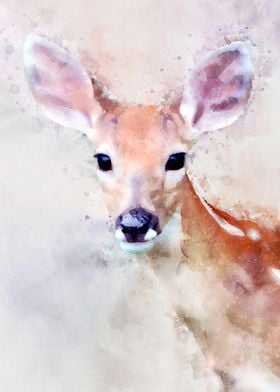 Watercolor deer fawn roe