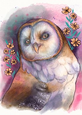 Watercolor Floral Owl