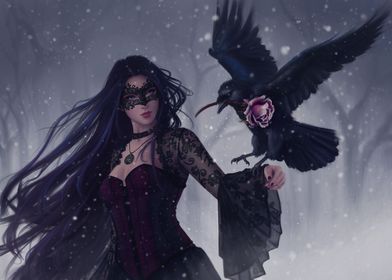 Gothic witch with raven