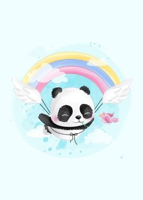 Cute Panda Flying In Sky