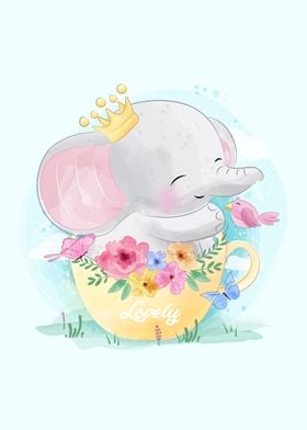 Cute Elephant in Tea Cup