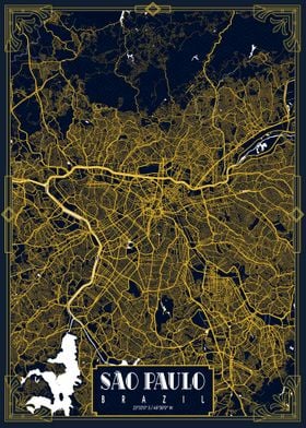 Sao Paulo City Map Gold