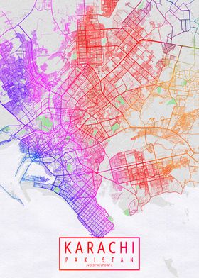 Karachi City Map Colorful