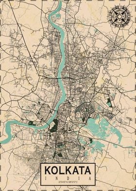 Kolkata City Map Vintage