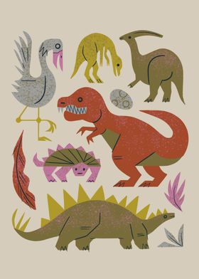 Fuzzy Dinosaurs Vintage Stickers