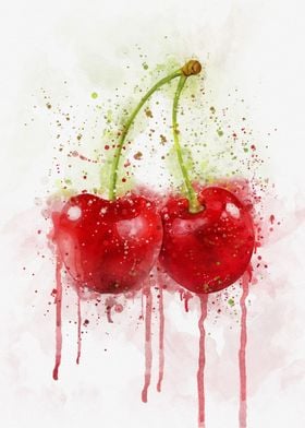 Cherry fruit watercolor