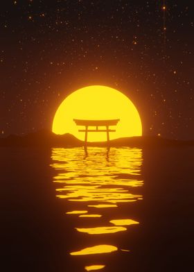 japan torii sunrise