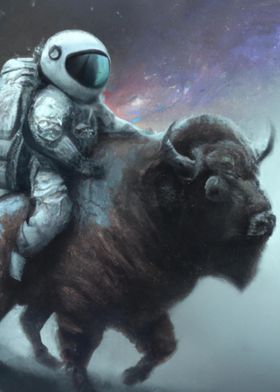 Astronaut and bison