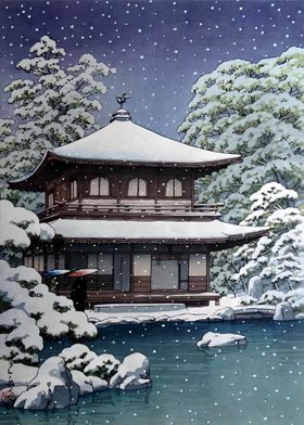 Ukiyo e Temple in Snow