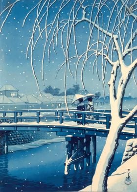 Ukiyo e Snow at Edo River