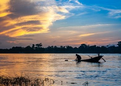 Fishing at sunrise