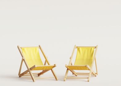 Pair yellow beach chairs