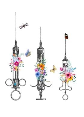 Syringes with flowers