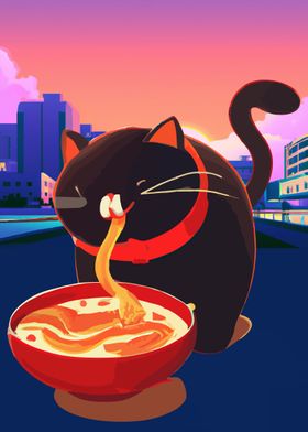 cat eating ramen