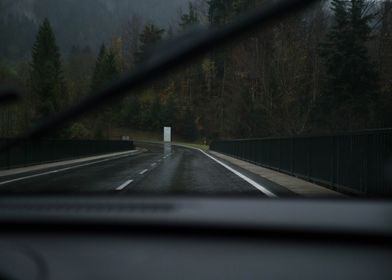 Driving alone on wet road