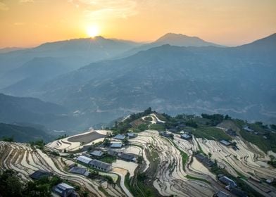 Sunrise over rice terraces