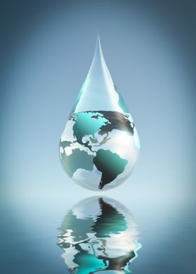 Earth inside water drop