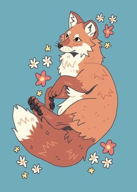 Fox surrounded by flowers