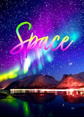 Space Aurora Snow Lake