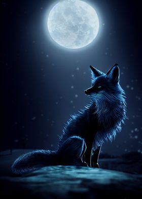 mystic fox under moon