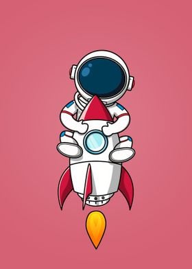 Astronaut hugging rocket