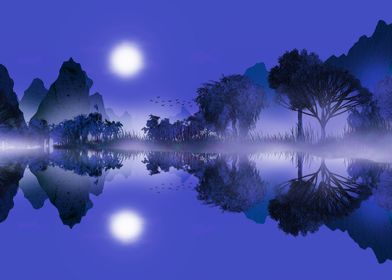 Blue night by the lake