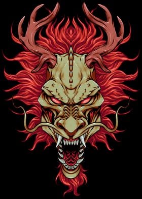 Japanese Red Dragon Head