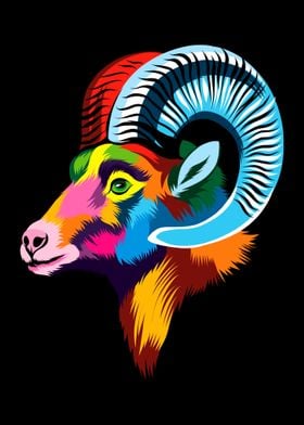 Bighorn Sheep HeadColorful